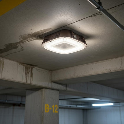 LED Canopy Light Lumen Selectable 3,000/6,000/8,000/10,000/12,000LM Kelvin Selectable 3K/4K/5K Built-In Photocell Plug-In Sensor Ready