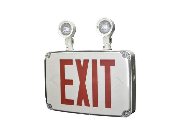 Wet Location Exit & Emergency Combo Selectable Red or Green Lettering - White - Exit and emergency combo