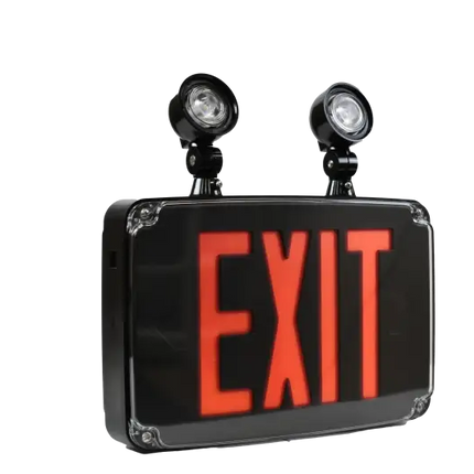 Wet Location Exit & Emergency Combo Selectable Red or Green Lettering - Black - Exit and emergency combo